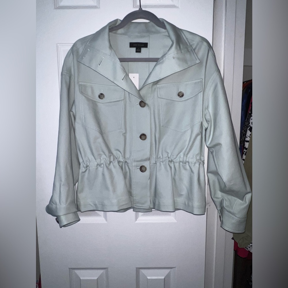 Ann Taylor Green Peplum Waist Button Up Jacket, Size S, NWT